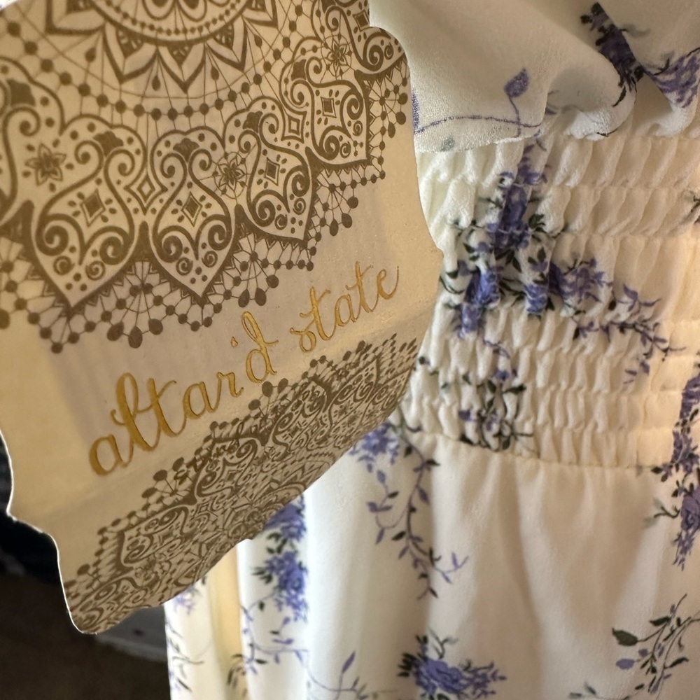 Altar'd State Cream and Blue Floral Mini Dress - Picture 4 of 7